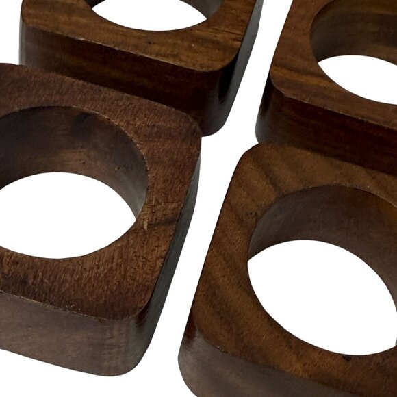 Wooden Napkin Rings Set of 4 MCM Modern Style Brown Wood - Picture 4 of 7